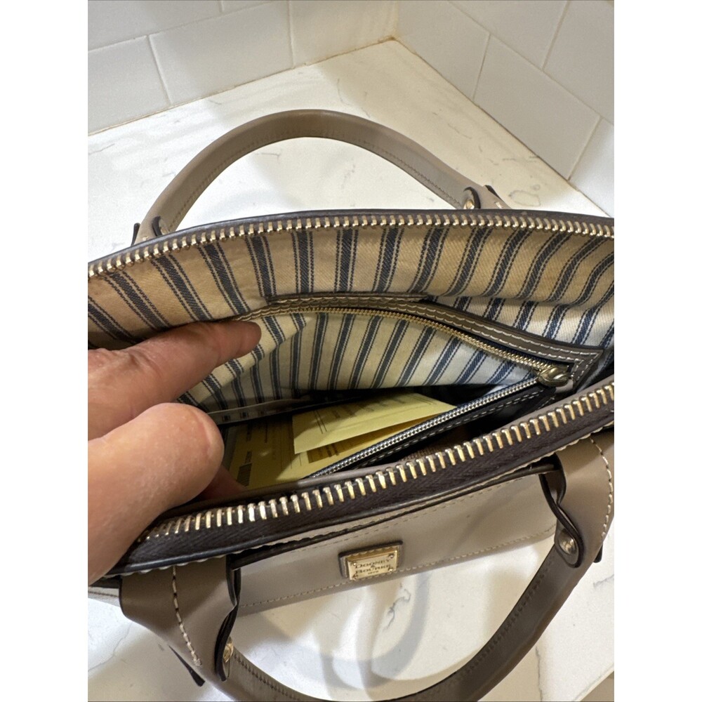 As Is Dooney and Bourke Beacon Light Taupe Leather Satchel Bag - Picture 9 of 17